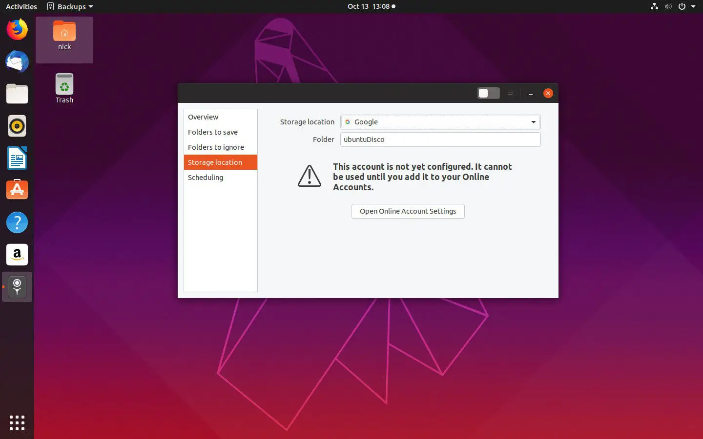 Localização de backup do Ubuntu