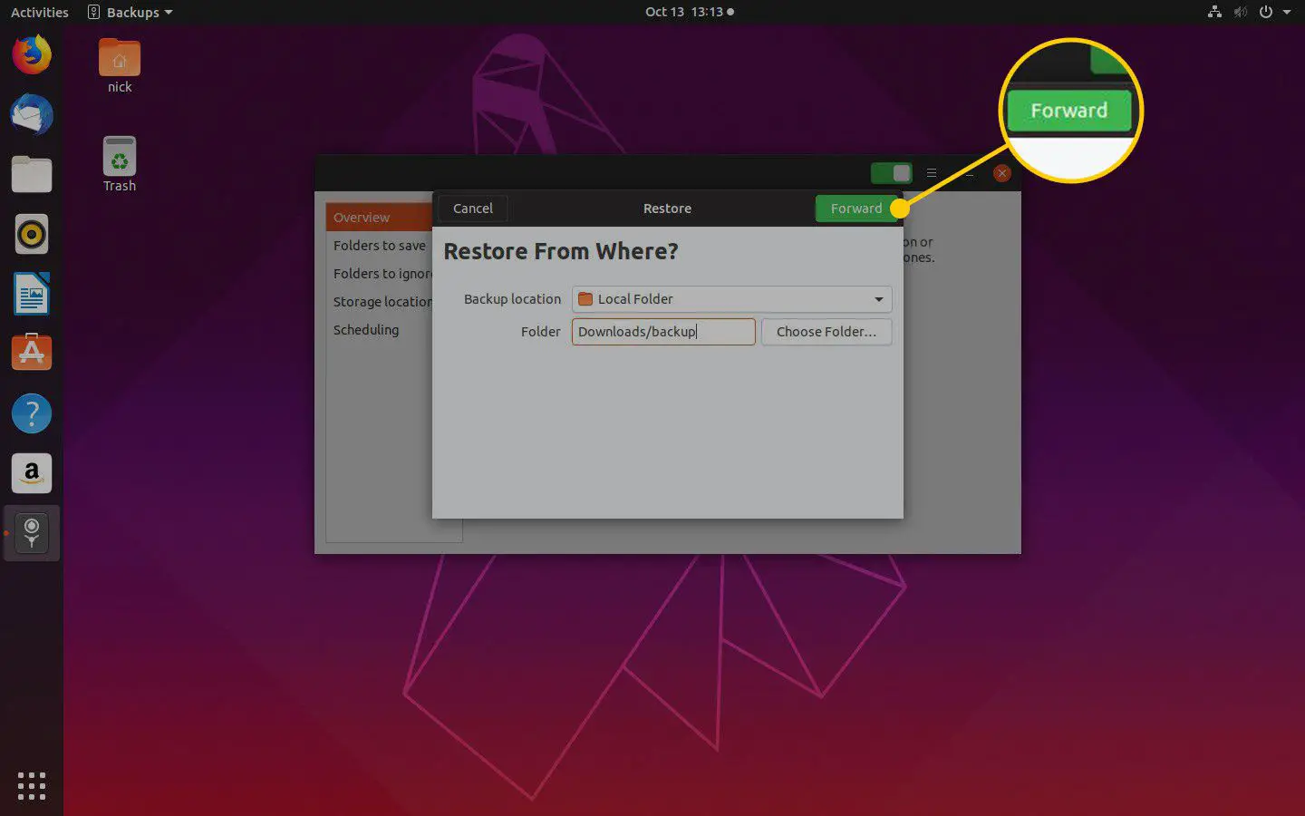 Botão Avançar no Ubuntu