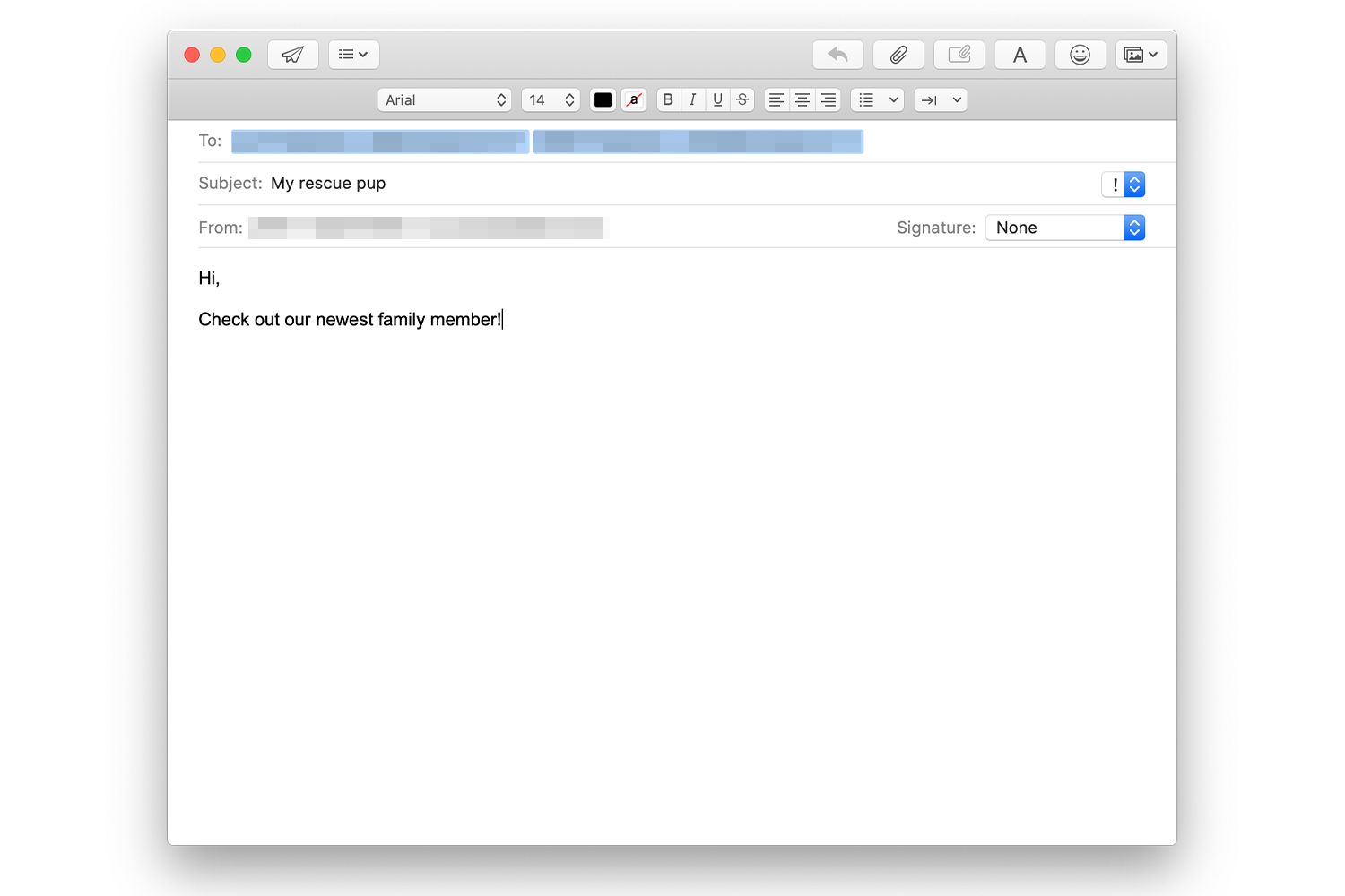 Nova tela de mensagem no aplicativo Mac Mail