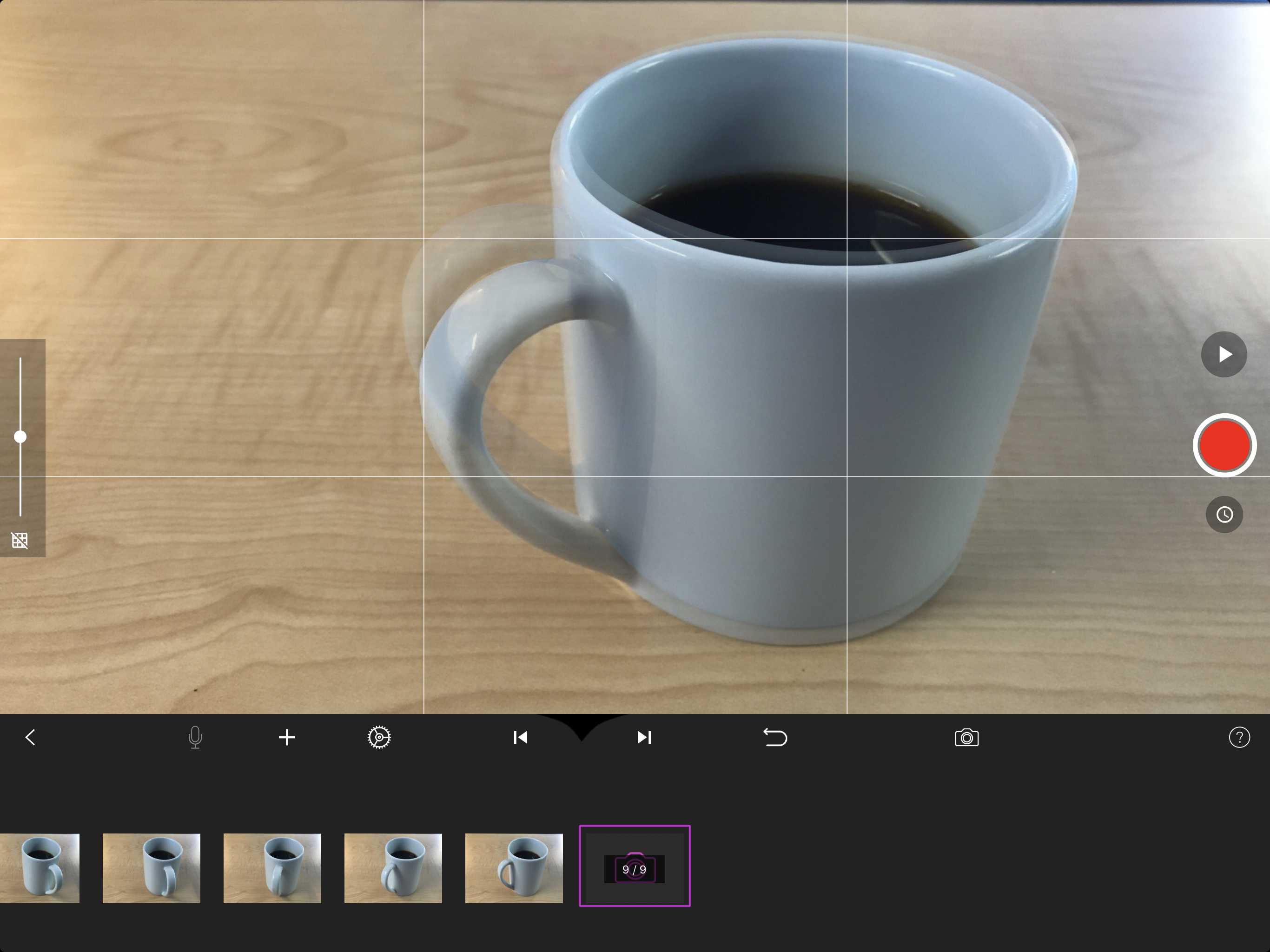 Captura de tela da xícara de café Stop Motion Studio em processo de rotação animada