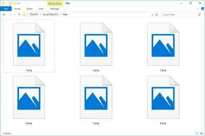 Captura de tela de vários arquivos PNG no Windows 10
