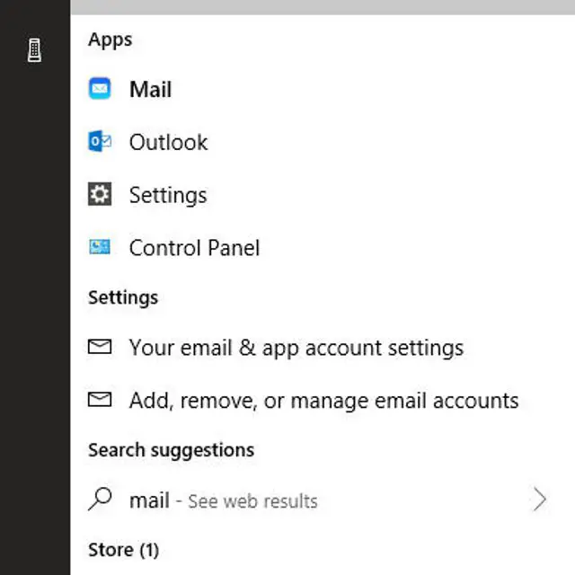 Uma captura de tela do menu de pesquisa do Windows 10