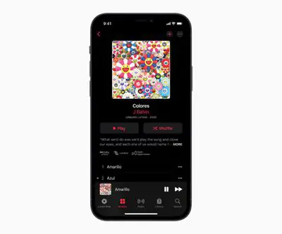 Apple Music mostrado em um smartphone.