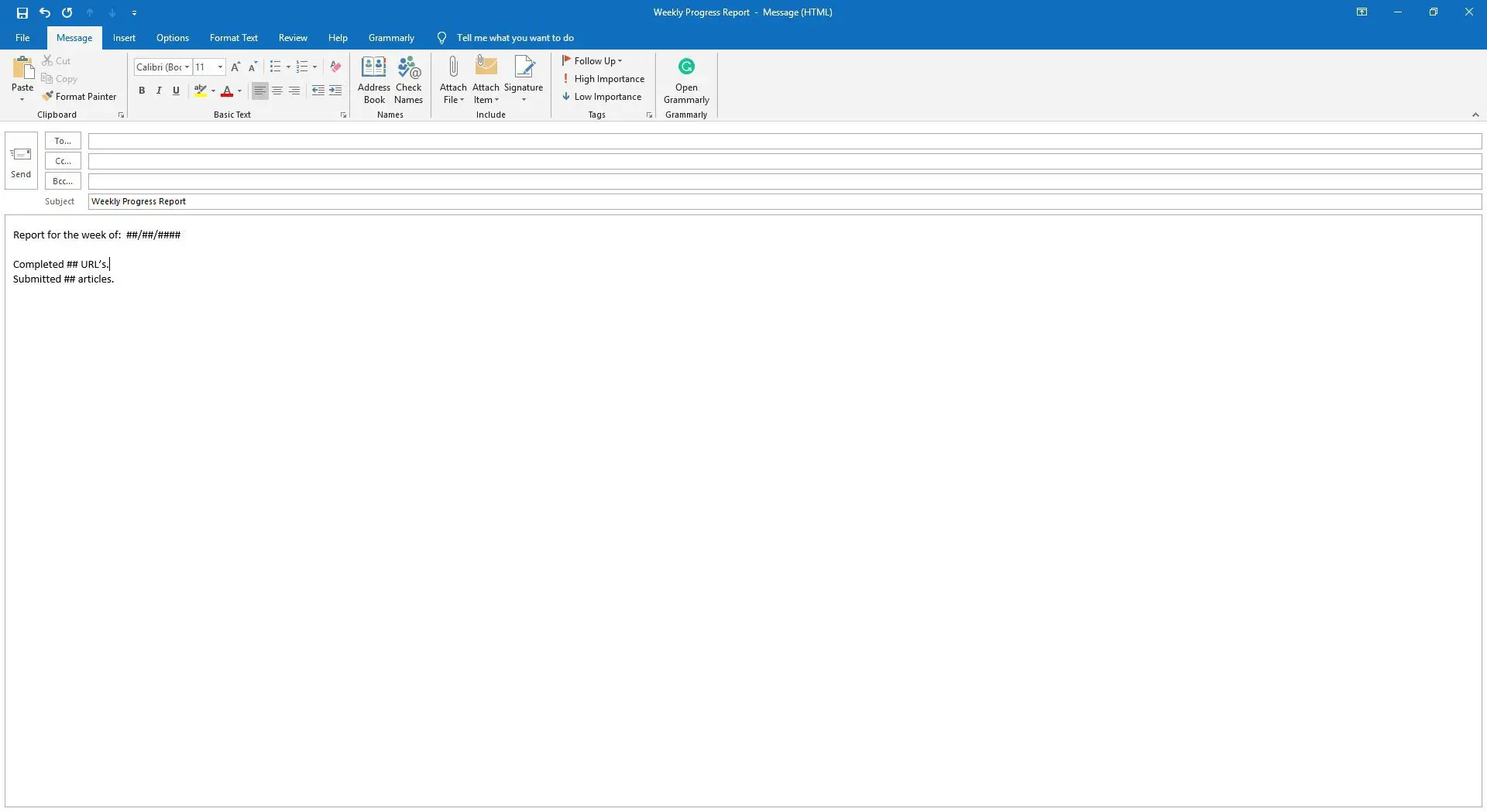 Inserindo texto no corpo de um e-mail no Outlook.