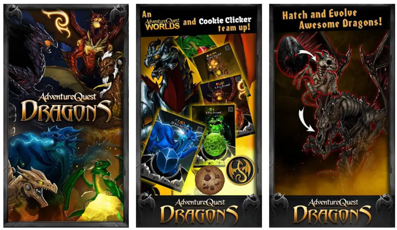 Captura de tela do jogo AdventureQuest Dragons na Google Play Store.