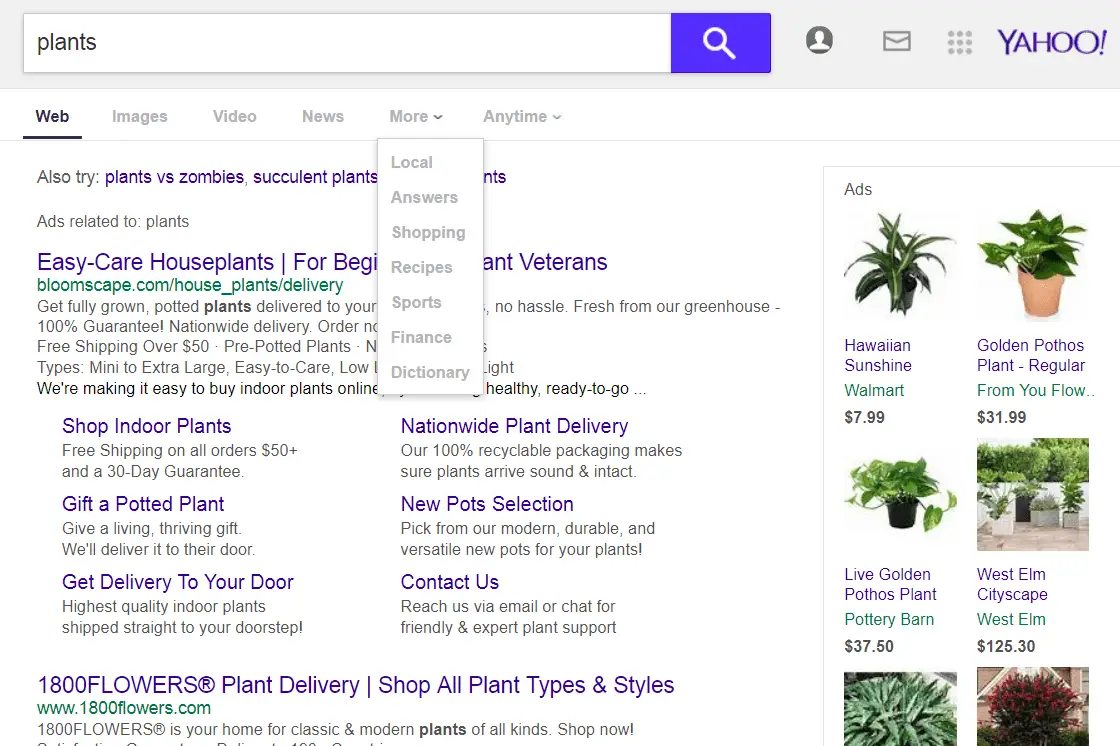Yahoo Search mais opções