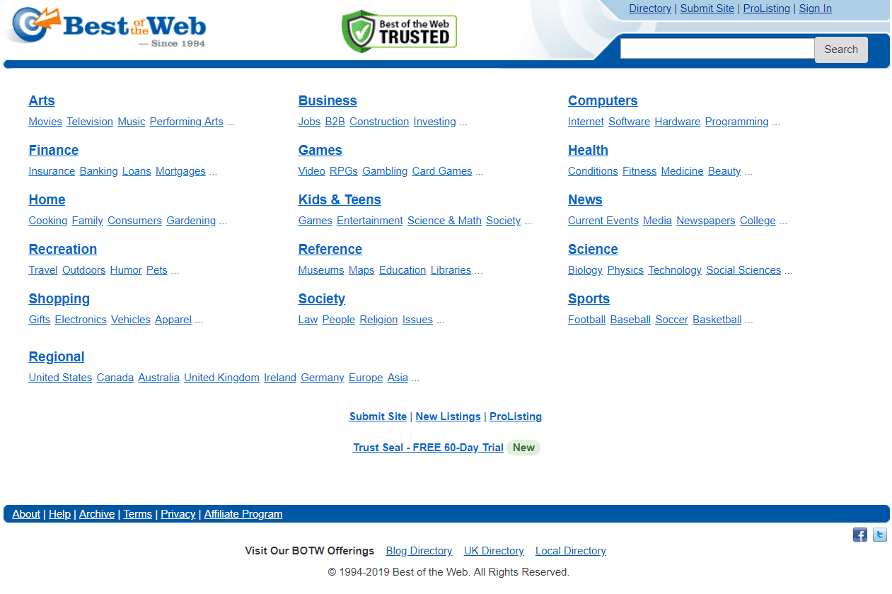 Melhor da lista de diretórios da Web