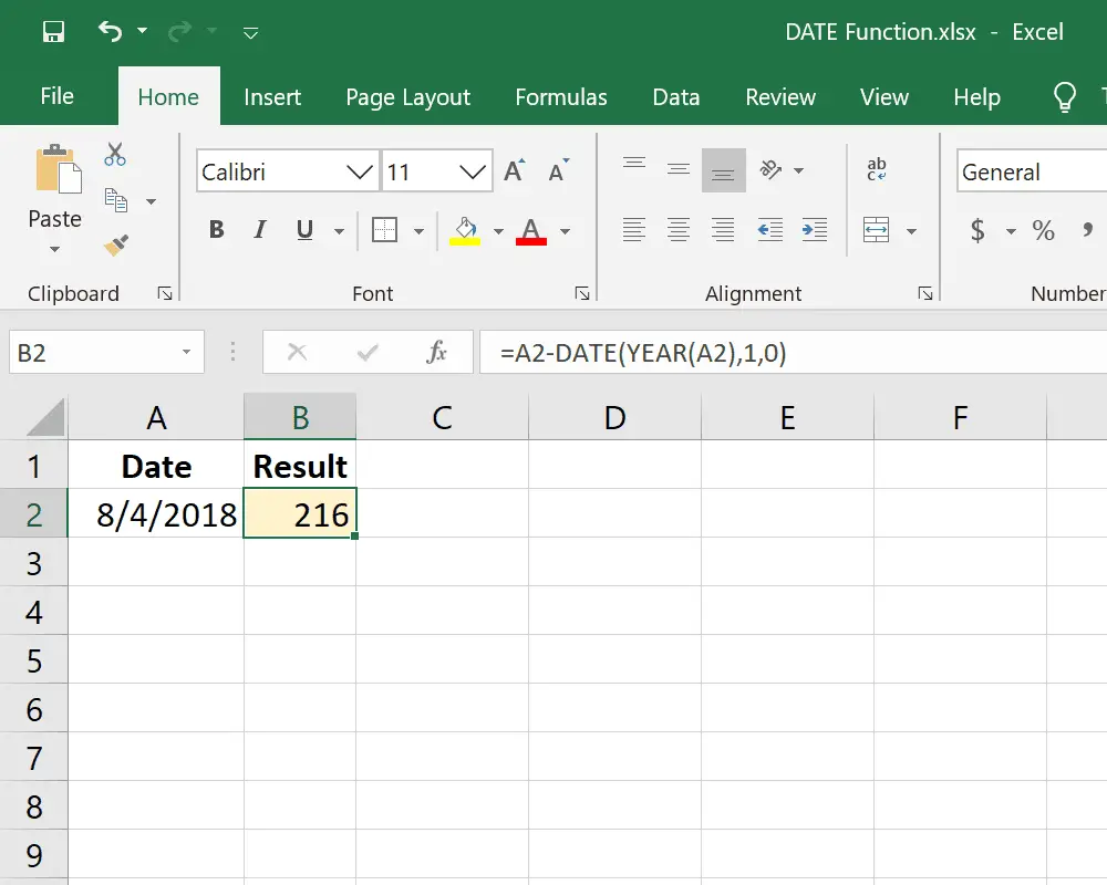 Função DATE do Excel contando dias