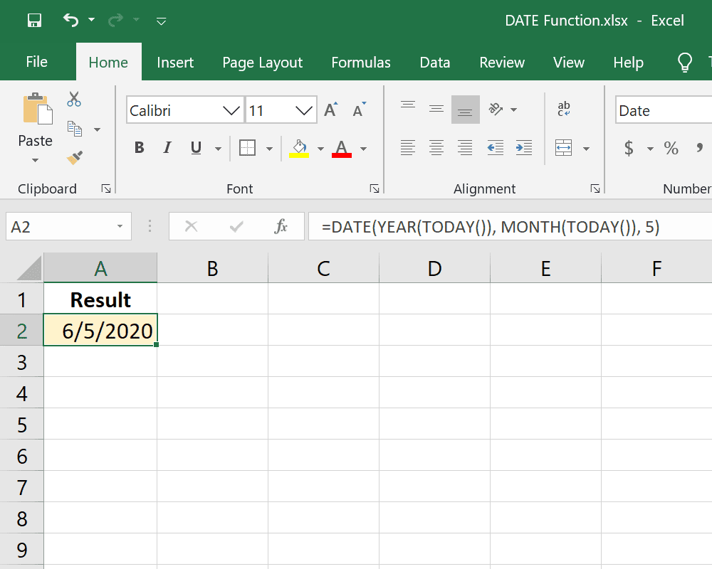 Funções DATE e HOJE em uma fórmula do Excel