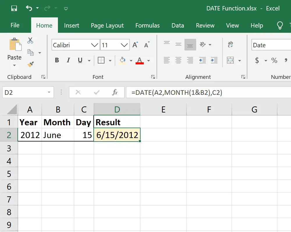 Funções DATE e MONTH em uma fórmula do Excel