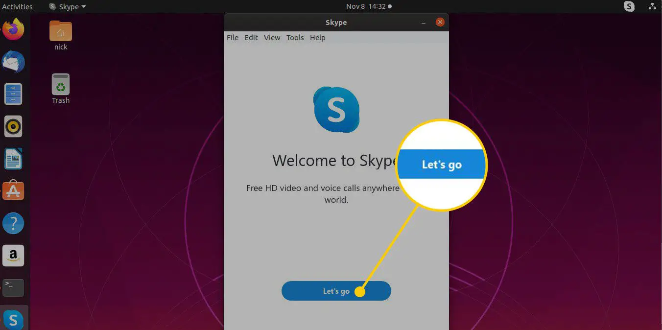 Botão Vamos lá no Skype