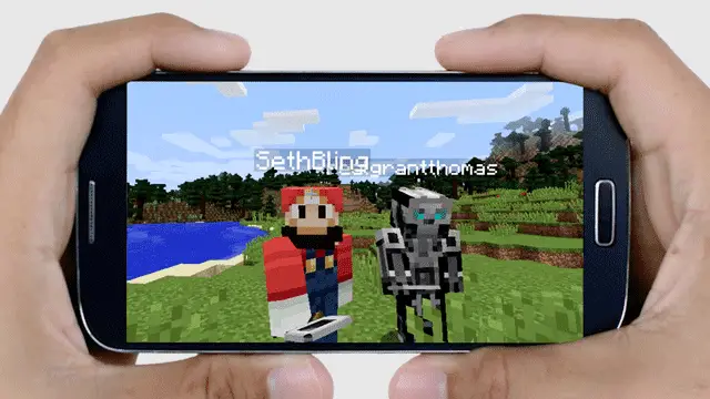 Uma tela do Minecraft exibida em um smartphone