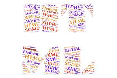 Letras HTML com linguagens de marcação nas letras