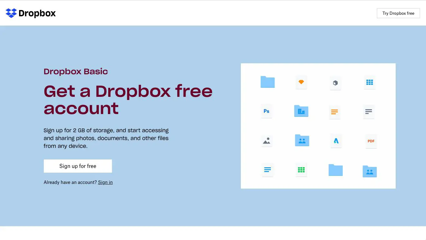 Site de hospedagem gratuita de fotos Dropbox Basic