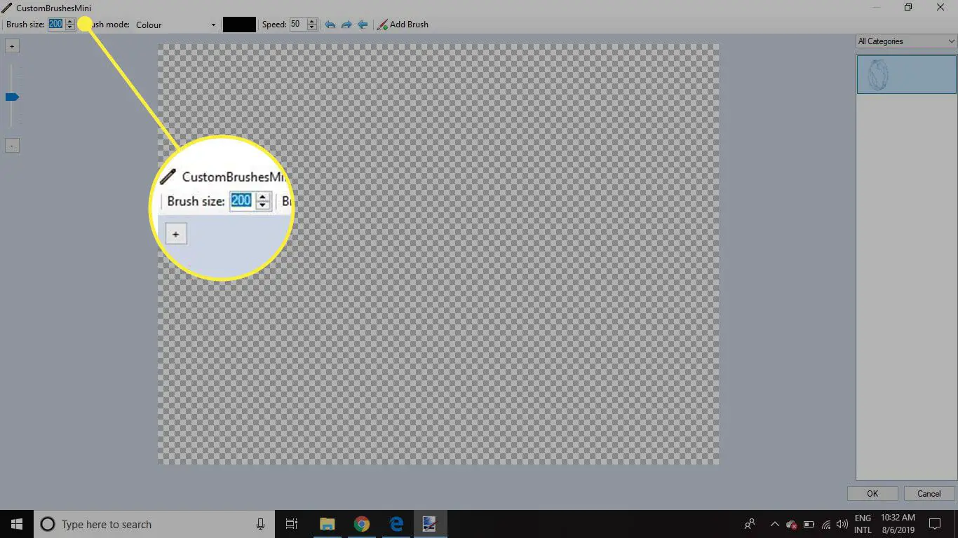 Uma captura de tela do Paint.NET com a opção Tamanho do pincel destacada