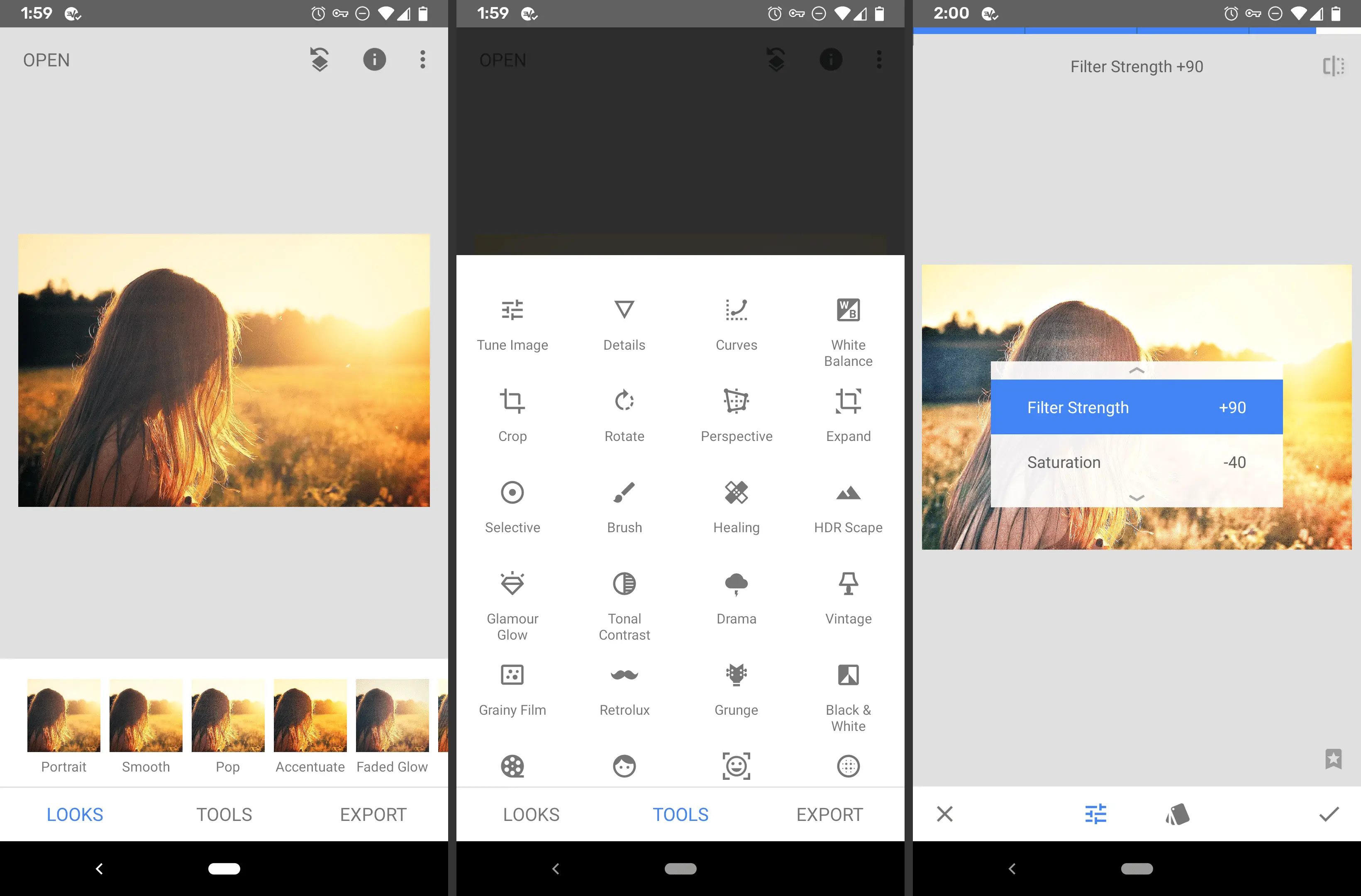 Captura de tela do aplicativo Snapseed para editor de imagens Android
