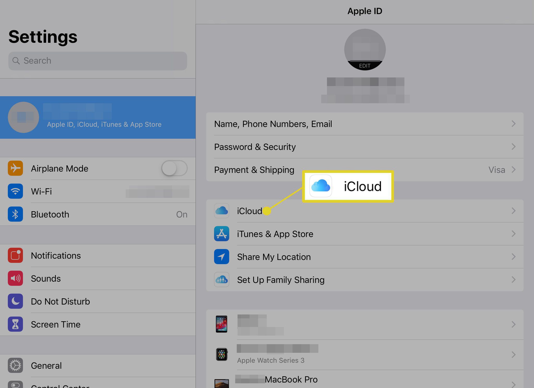 iCloud nas configurações do iPad