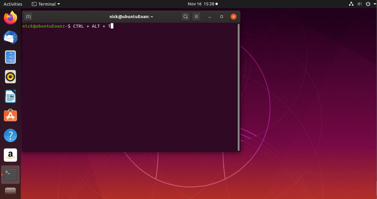 Terminal aberto Ubuntu com tecla de atalho