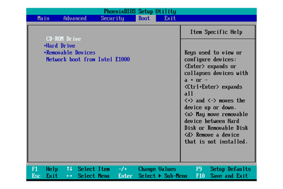 Menu de inicialização do utilitário de configuração do BIOS (prioridade de CD-ROM)