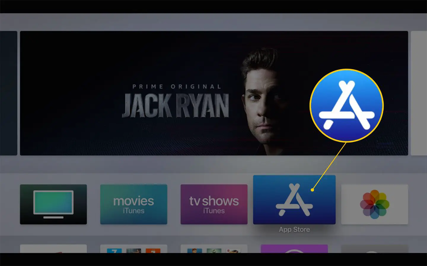 Ícone da App Store na captura de tela da Apple TV
