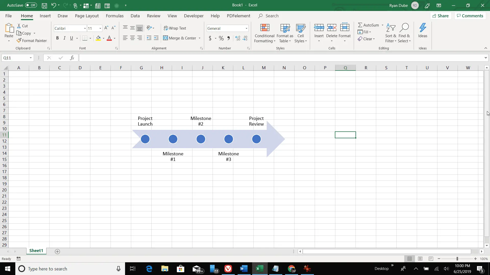 Captura de tela de uma linha do tempo do Excel em uma planilha do Excel