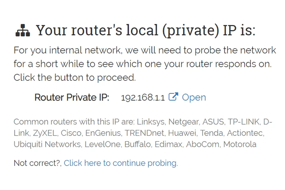Captura de tela do site What's My Router IP