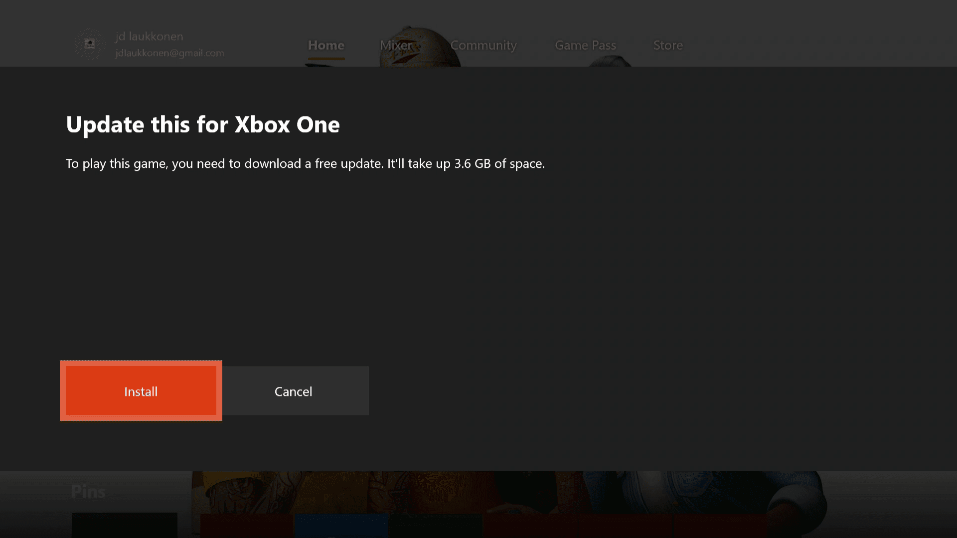 Uma captura de tela da mensagem de compatibilidade com versões anteriores do Xbox One.