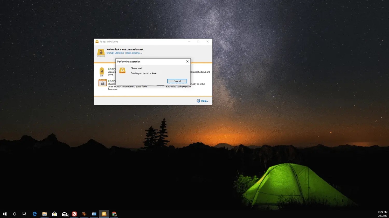 Captura de tela da senha protegendo uma unidade USB