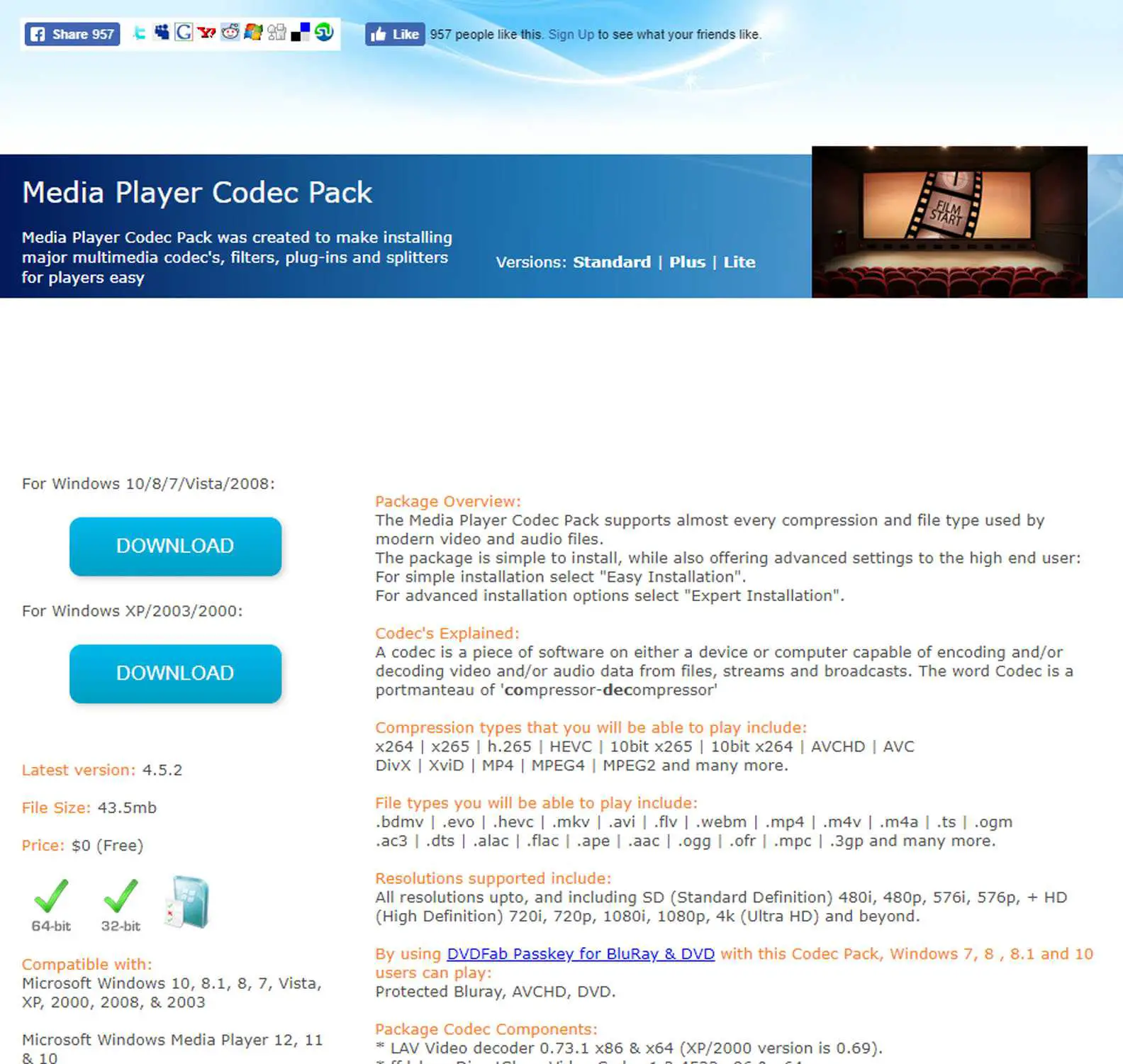 Site de download do Media Player Codec Pack