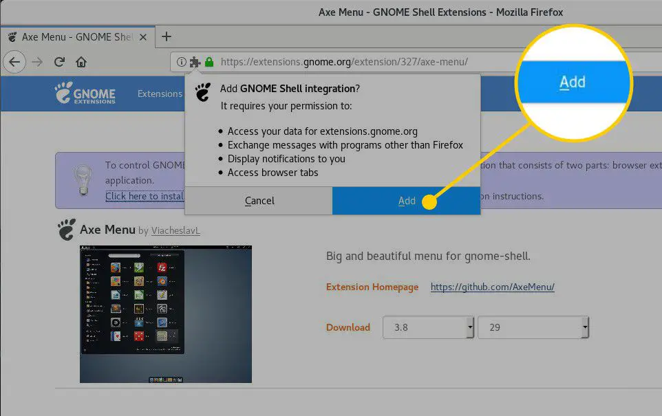 Adicionar botão no GNOME Shell Integration