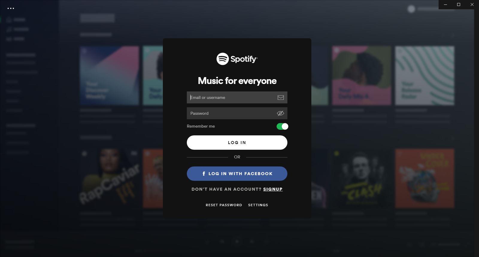 Captura de tela da página de login do Spotify