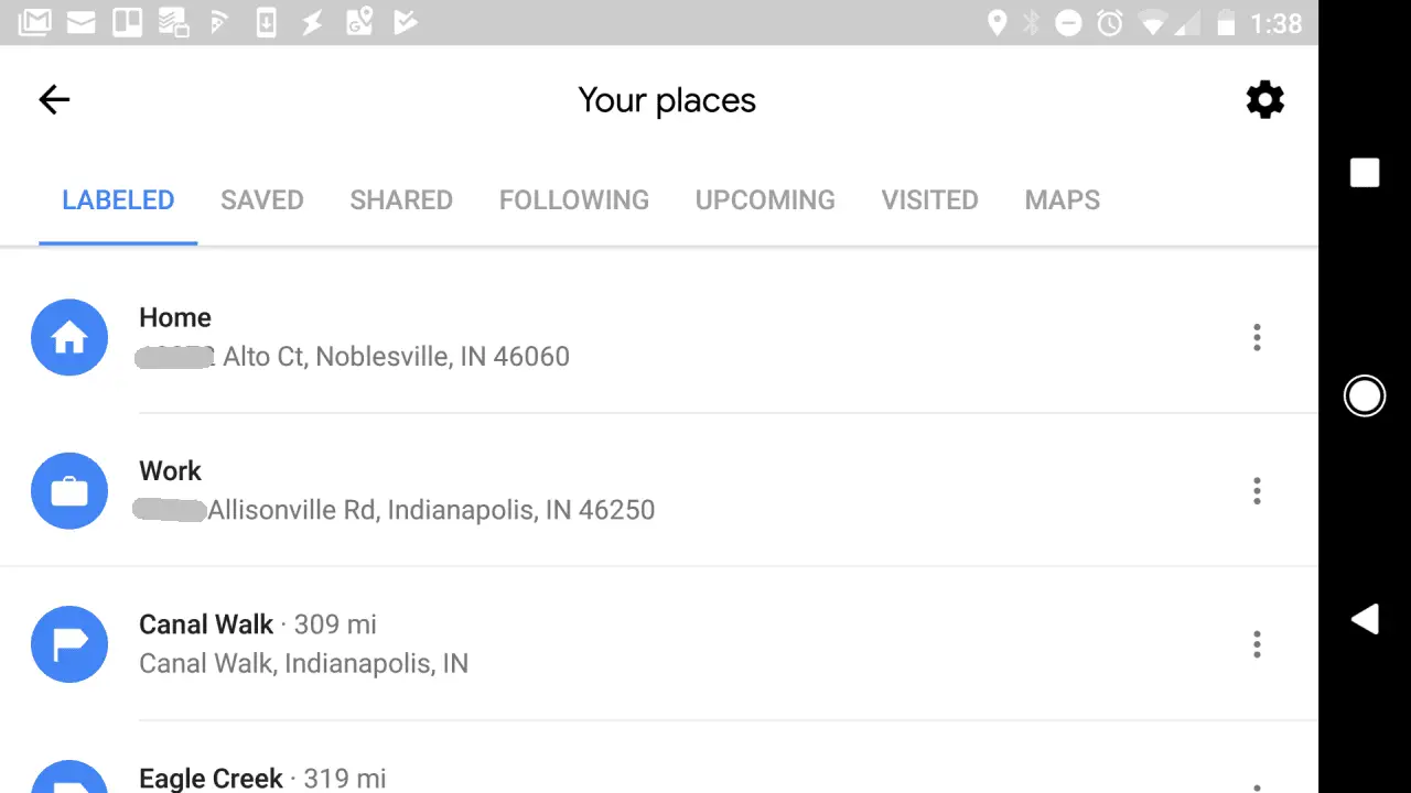Captura de tela dos locais do Google Maps.