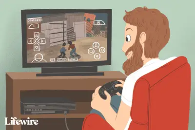 Uma ilustração de uma pessoa jogando Warriors no PS2