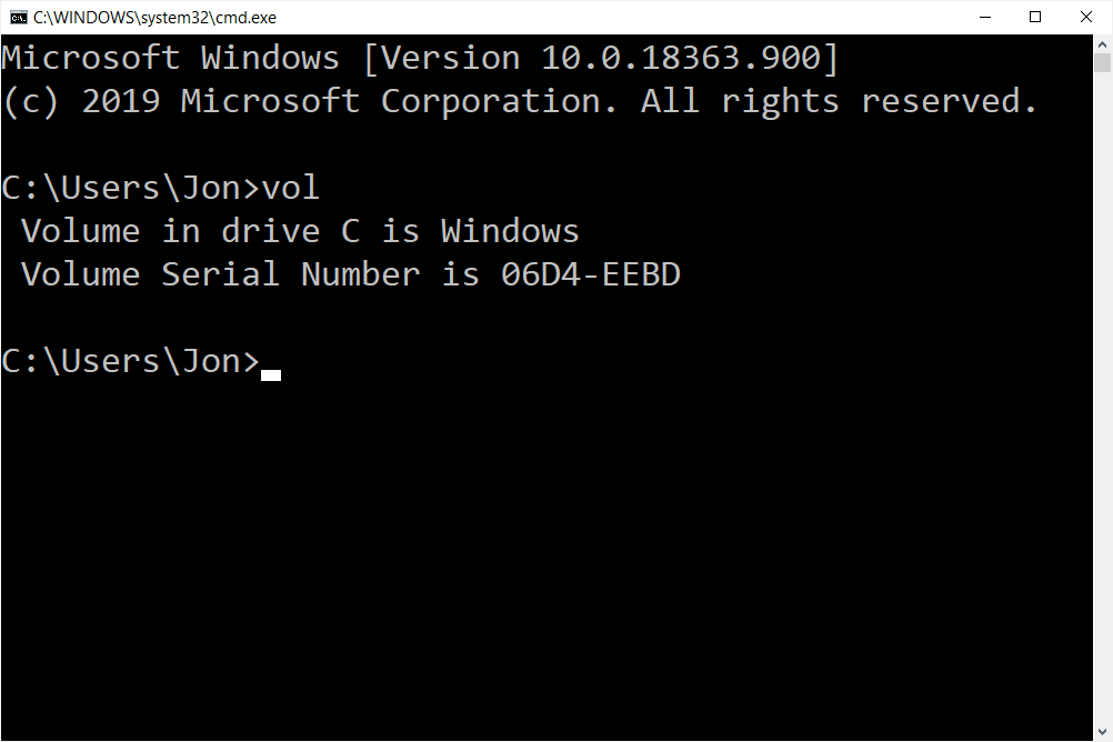 Comando VOL no Windows 10