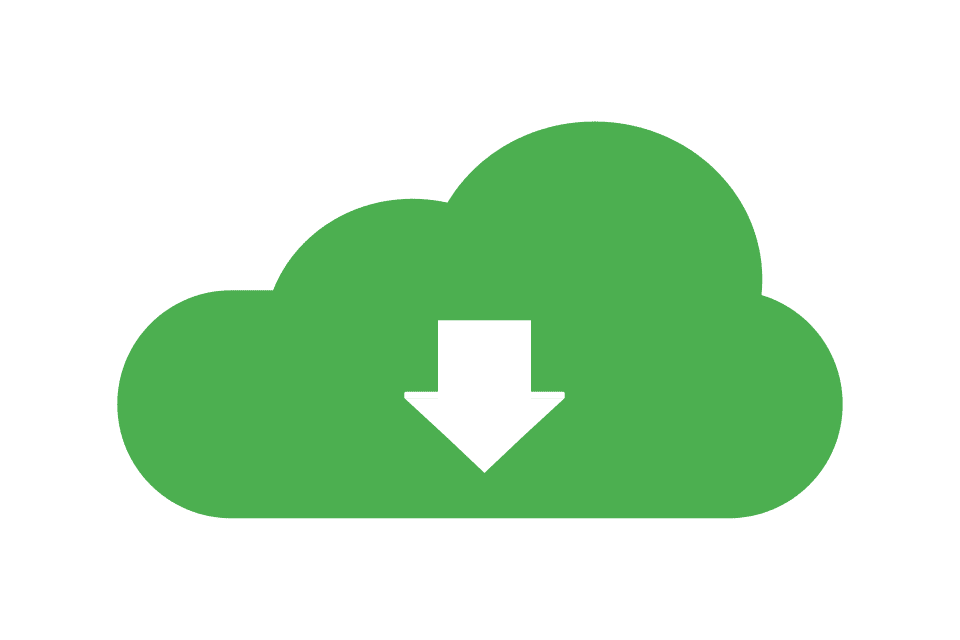 Ilustração verde de download com uma seta e nuvem