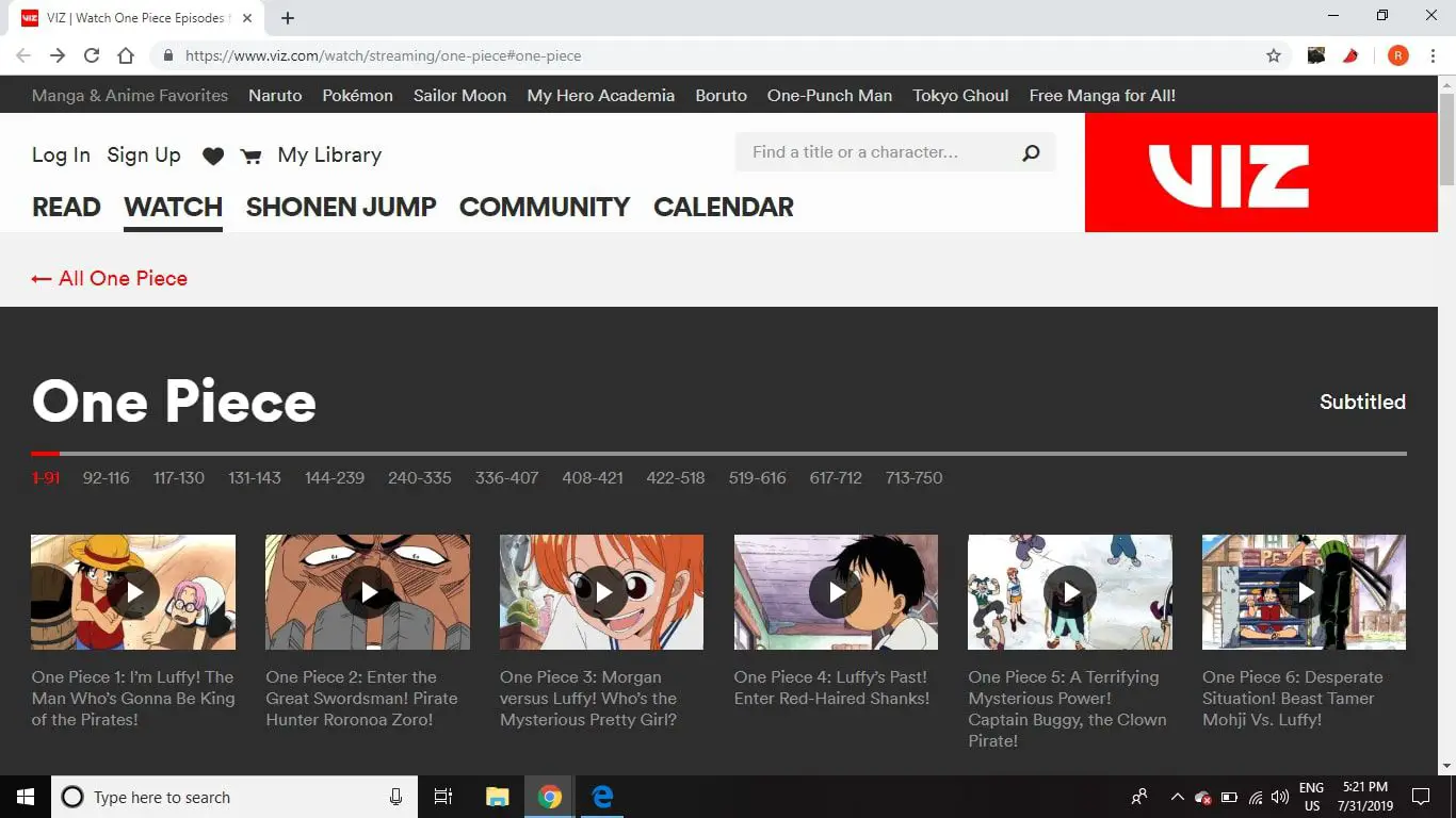 Assista episódios de One Piece gratuitamente online em Neon Alley.