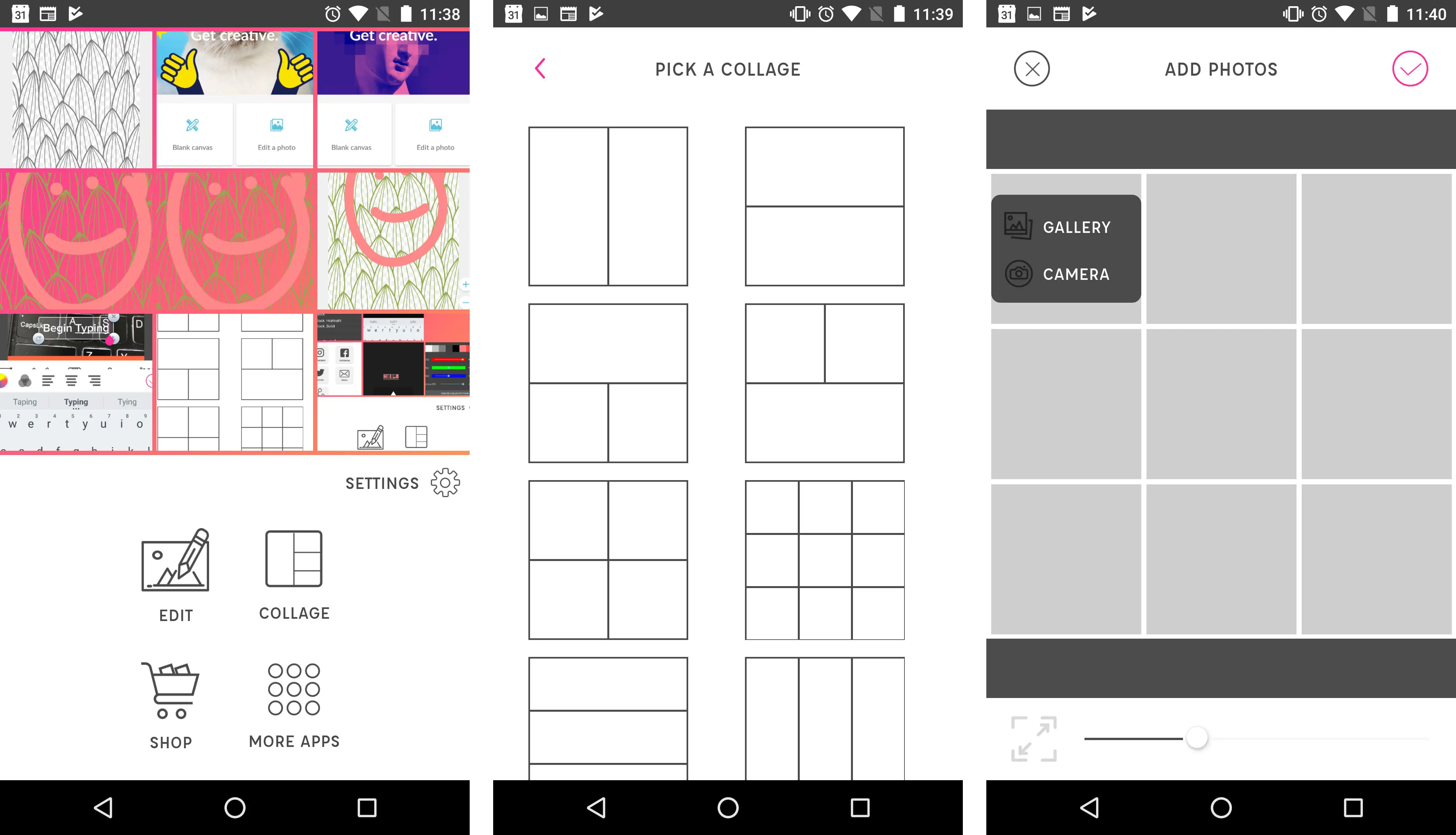 Capturas de tela do aplicativo PicLab para Android.