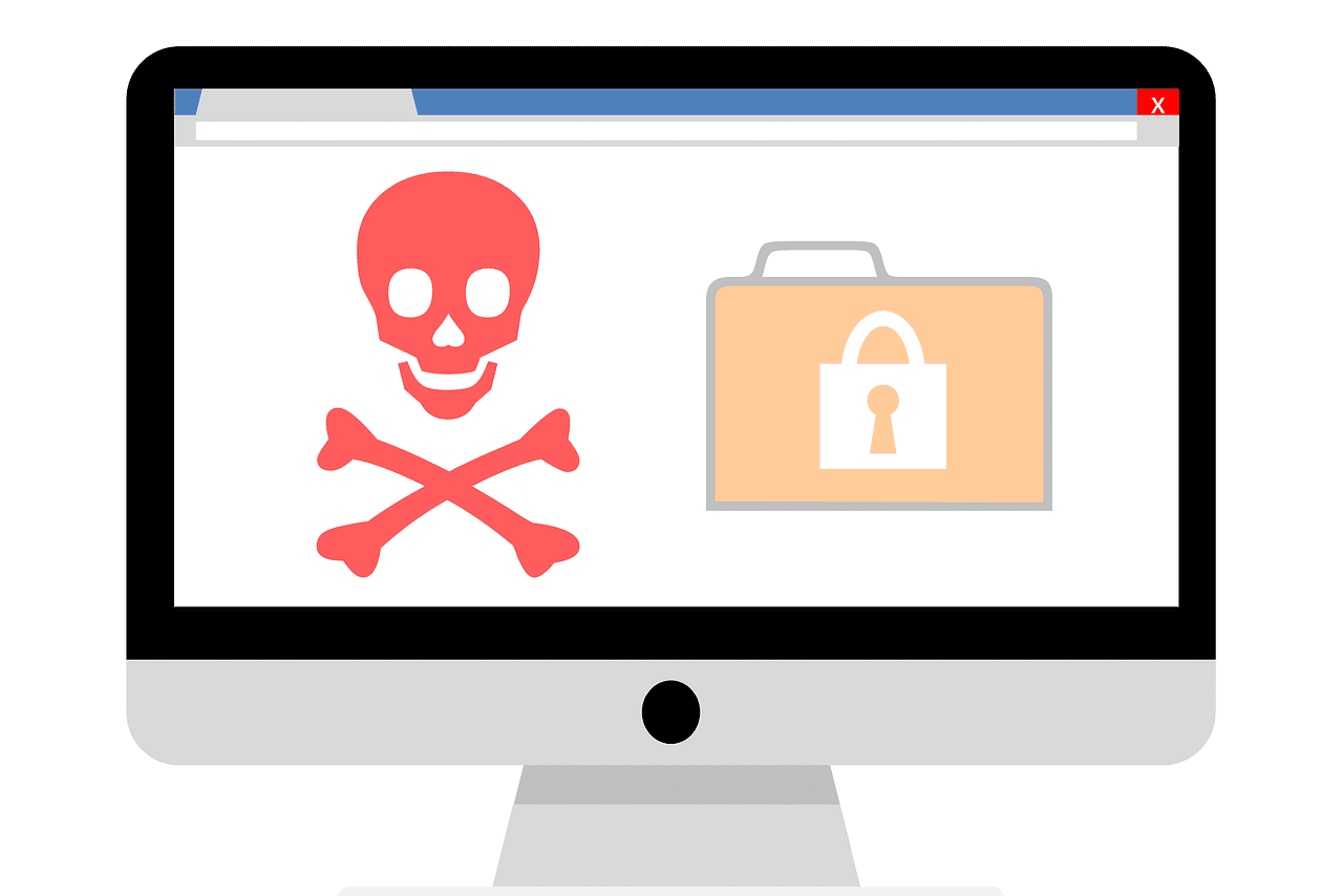 Hacker e ícone de pasta ilustrados em um monitor de computador