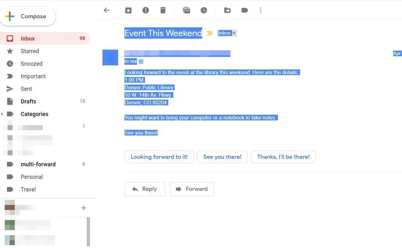 Texto do Gmail em destaque
