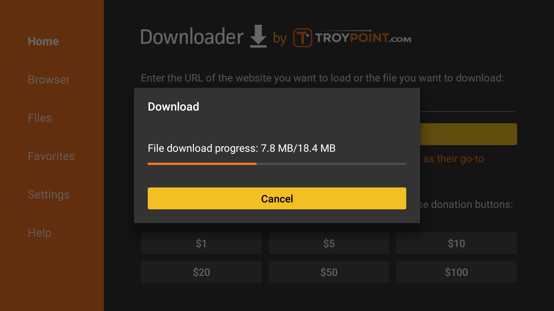 Downloader obtém e instala Mobdro