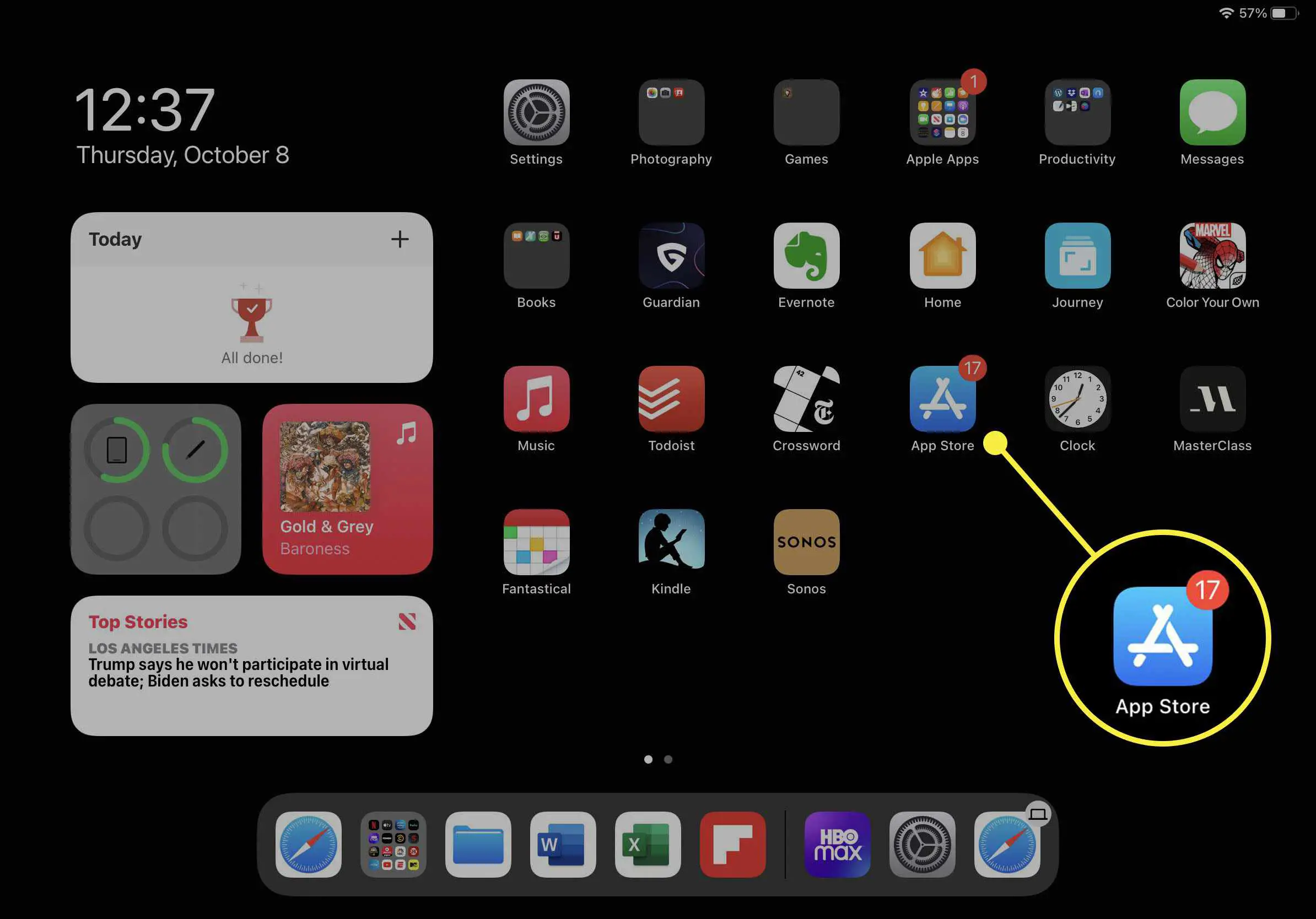 O ícone da App Store no iPadOS destacado.