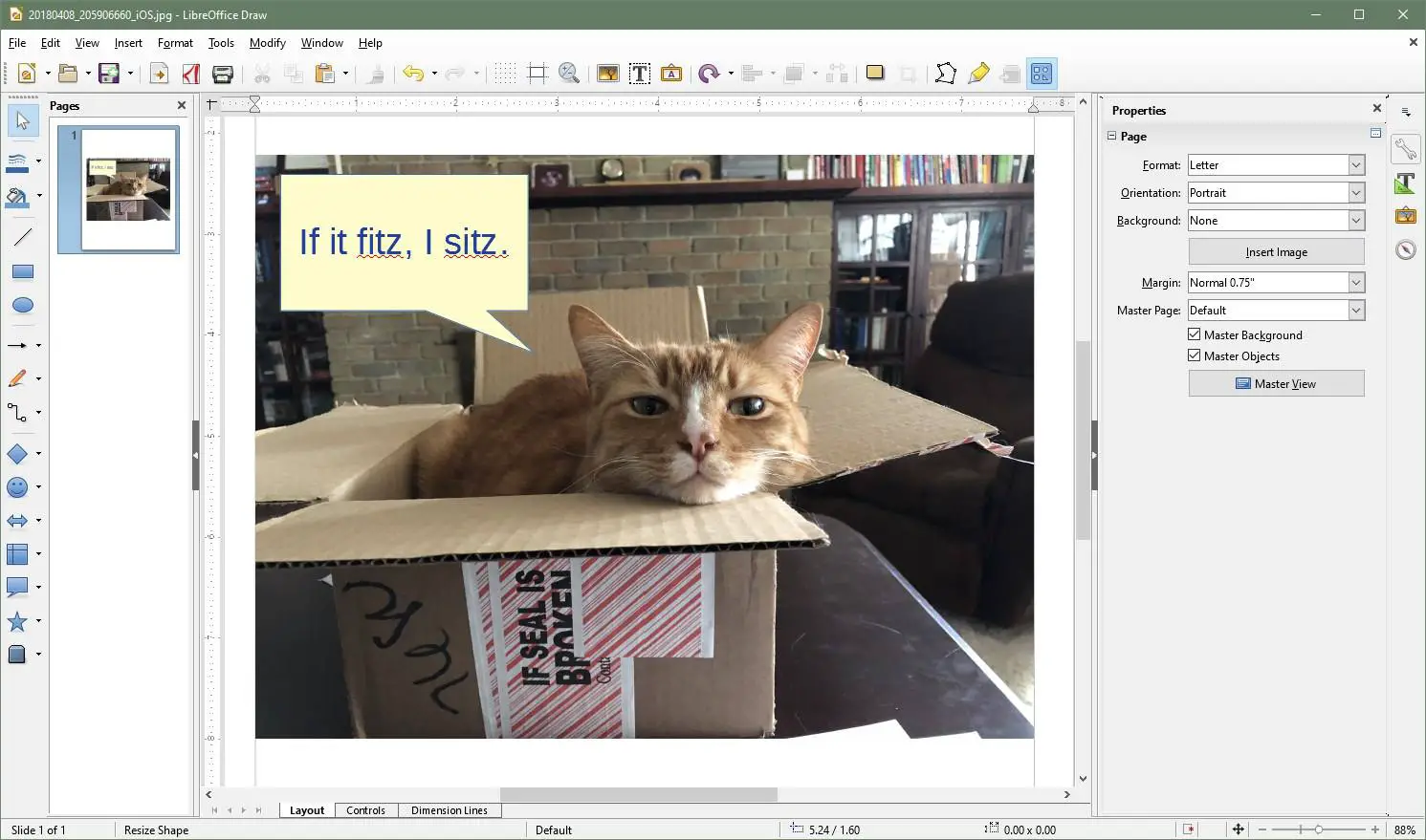 captura de tela do balão de fala do LibreOffice Draw