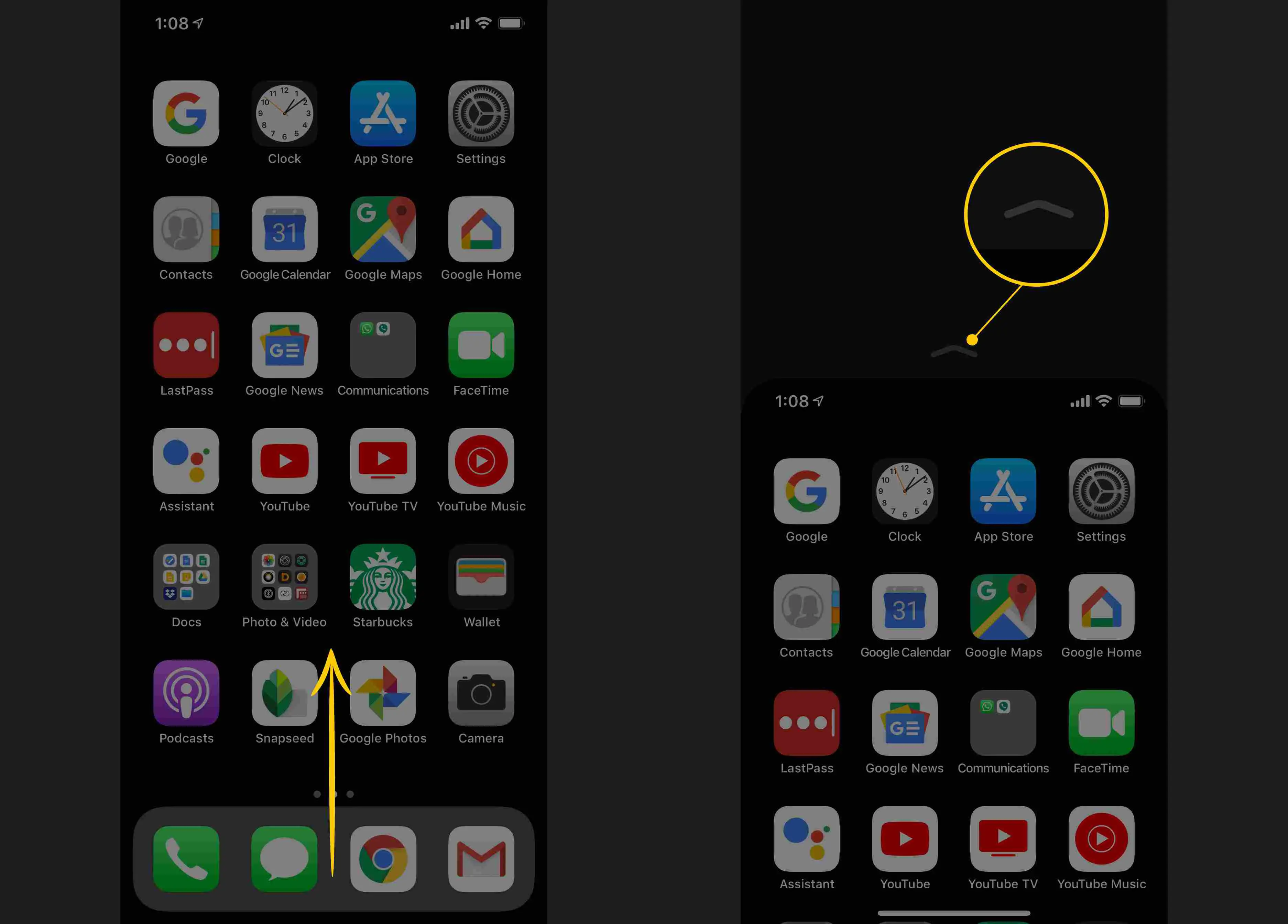 Deslize para cima no Dock, quilate na parte superior da tela do iPhone X