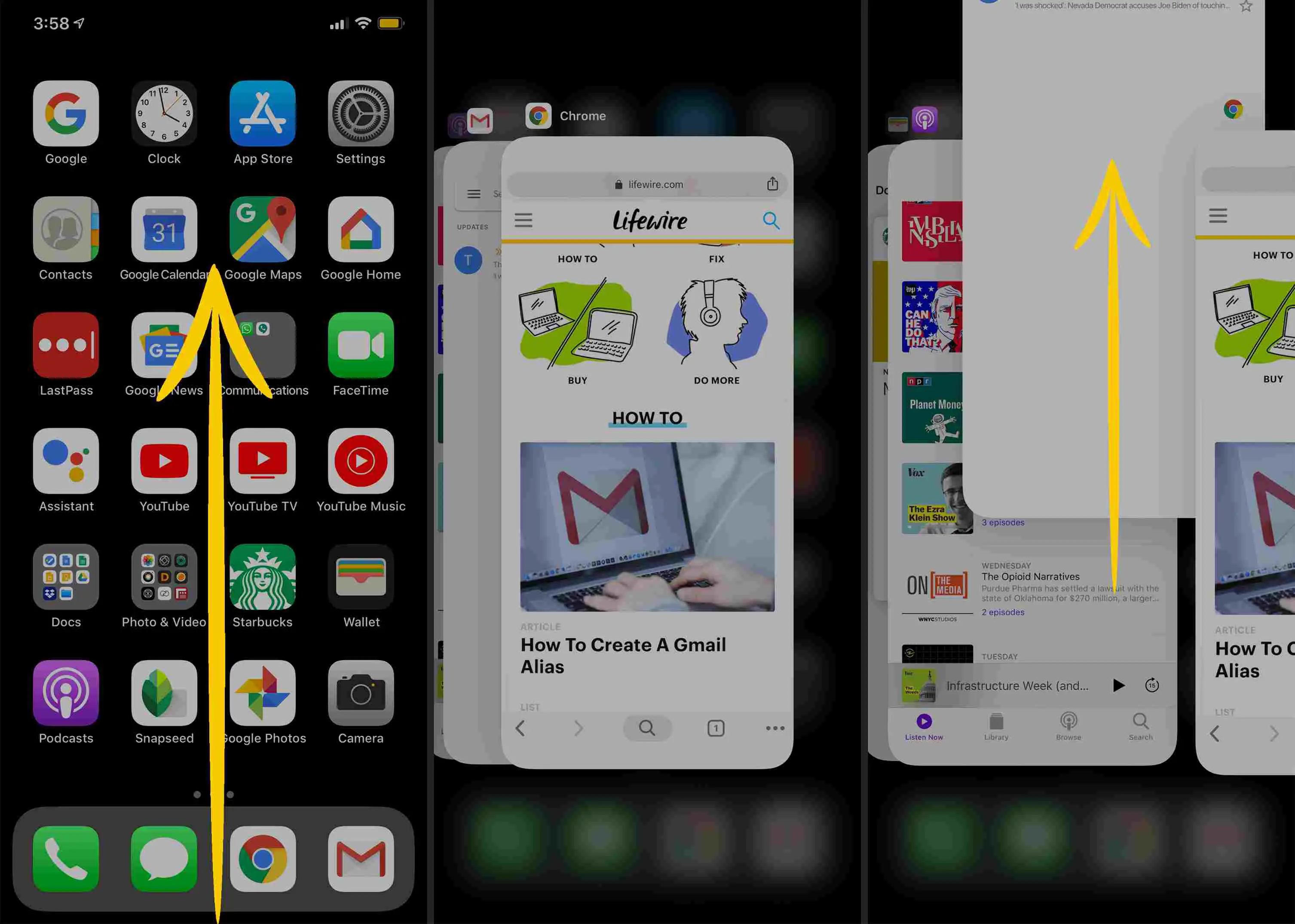 Deslize para cima na tela inicial, aplicativos de deslizamento para cima no iPhone X