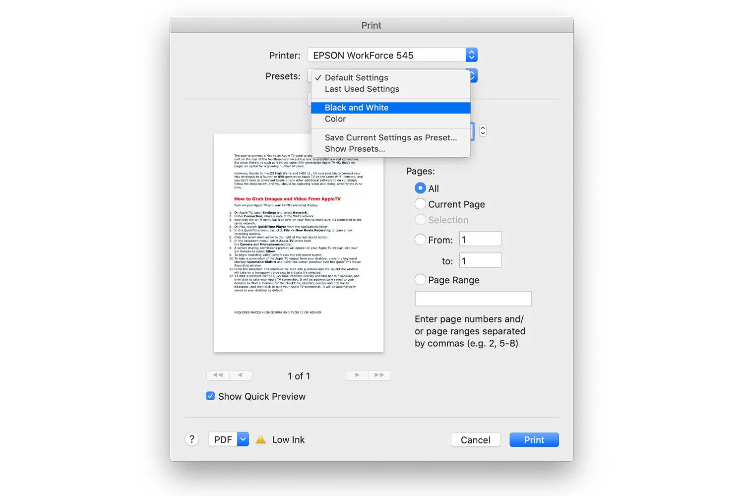 Imprimir tela em um Mac