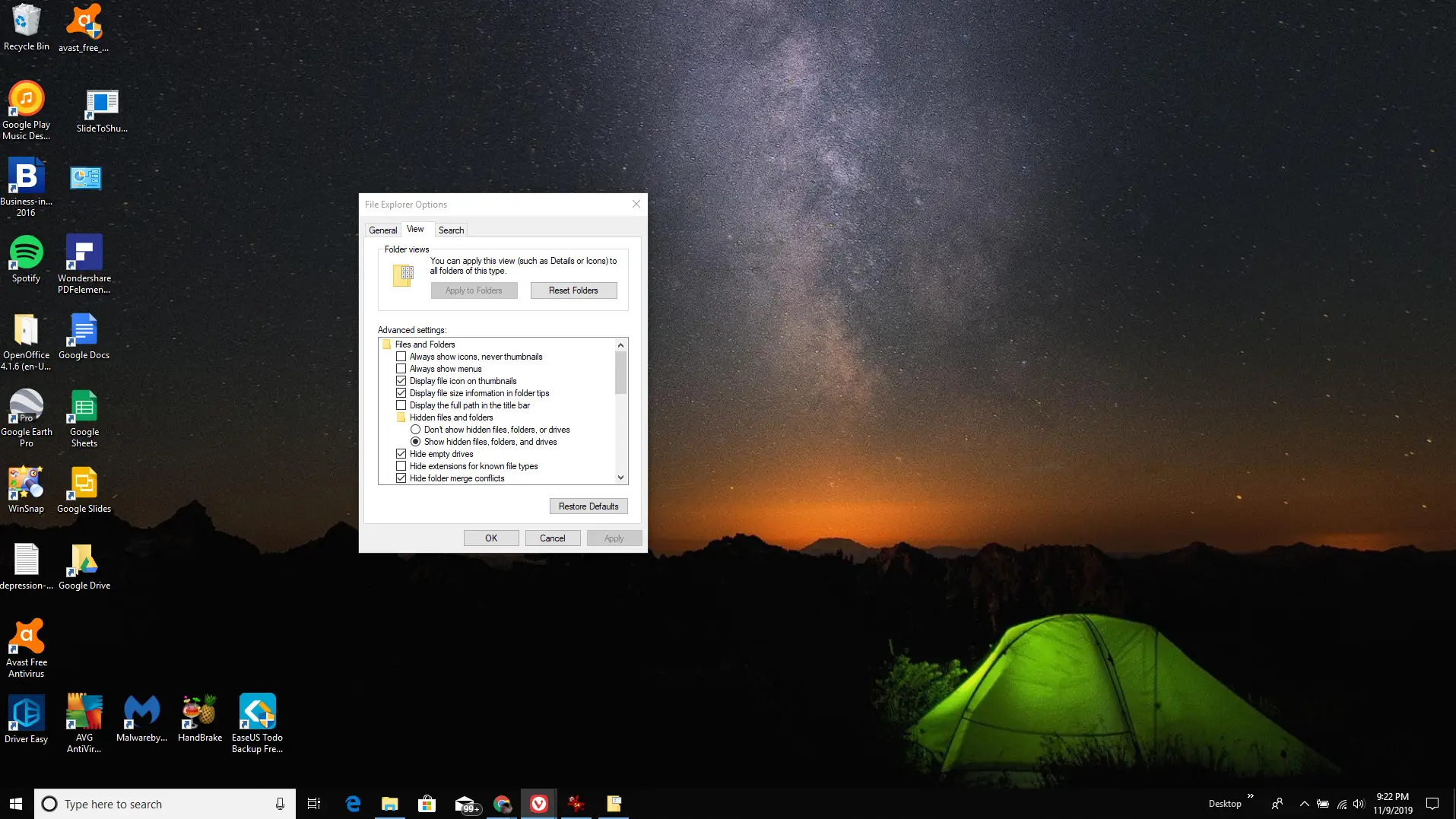 Captura de tela das opções do File Explorer no Windows 10