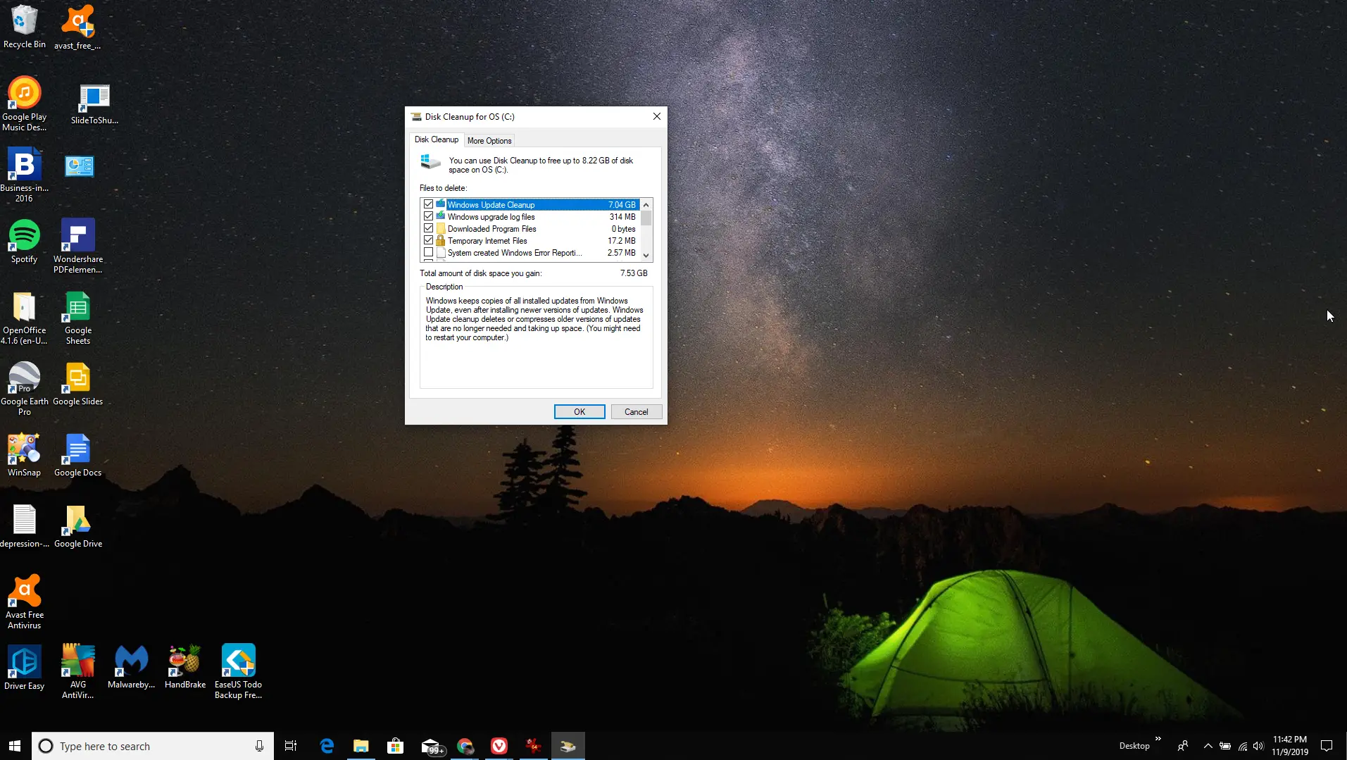 Captura de tela da Limpeza de disco com o Windows Update selecionado