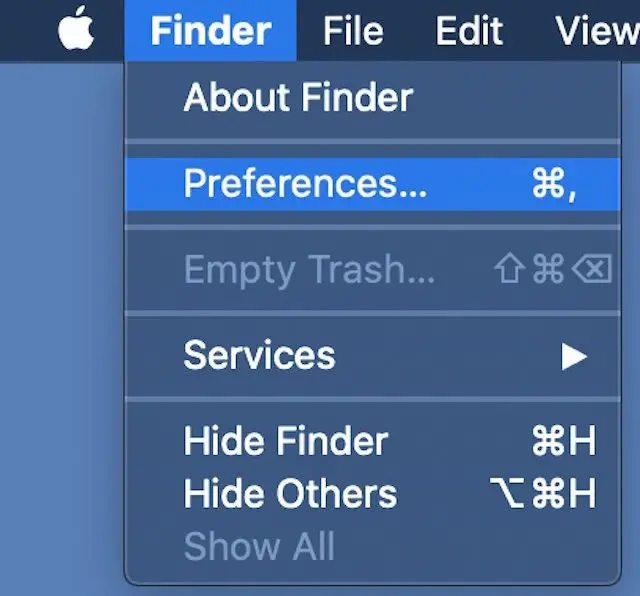 Acesso às preferências do Finder no macOS Catalina