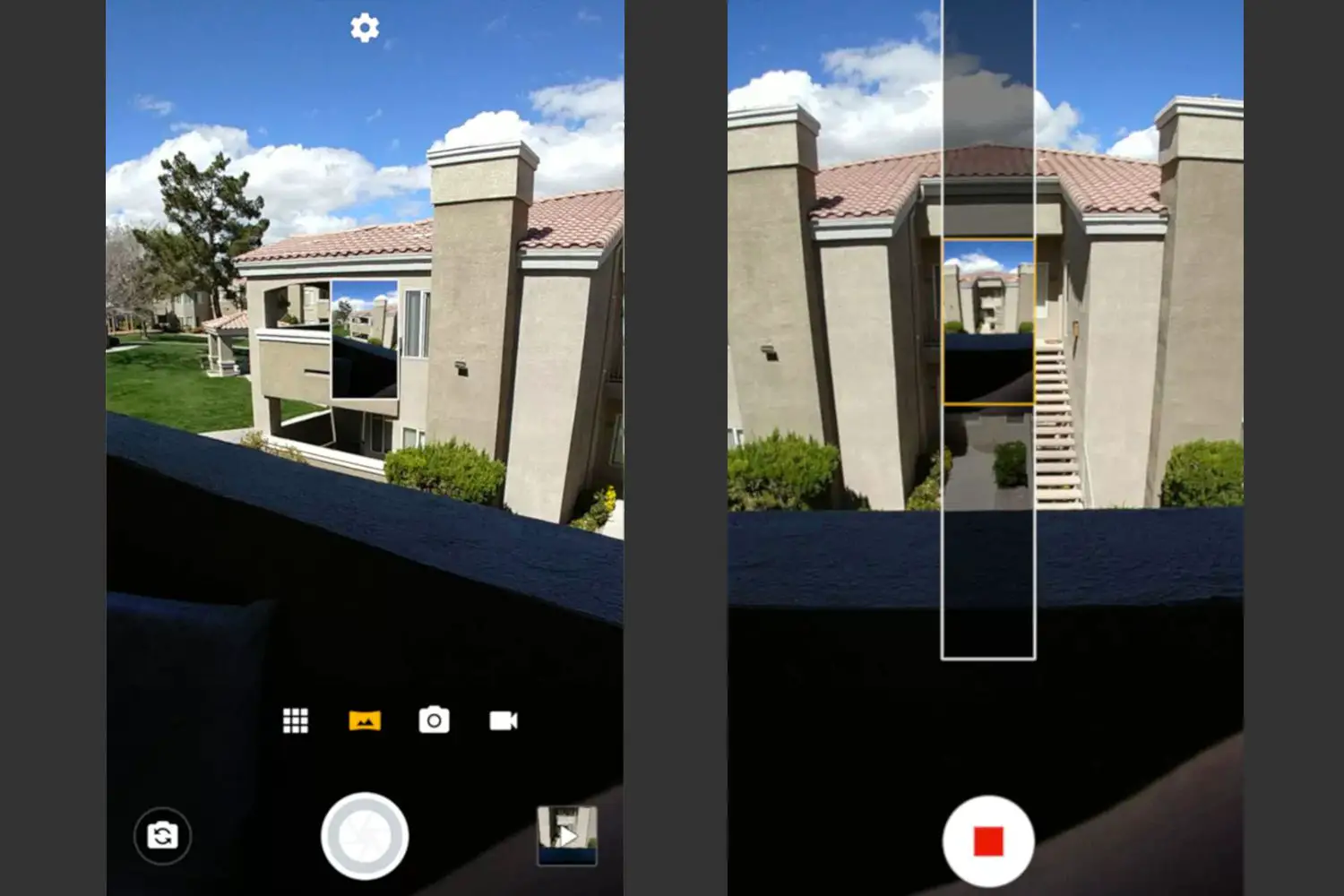 Aplicativo Moto Camera mostrando o modo panorama 