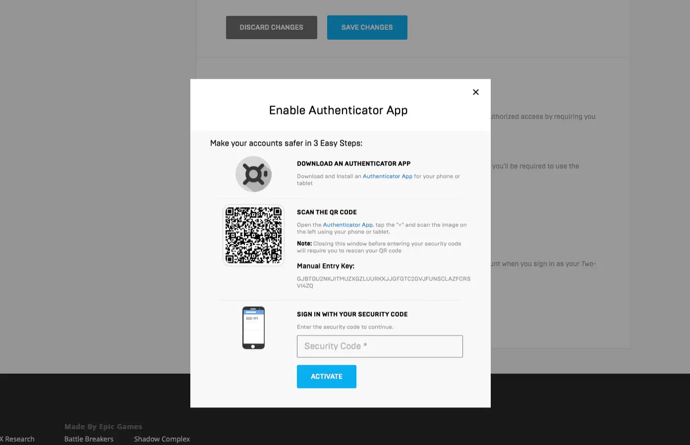 captura de tela pop-up da opção do aplicativo autenticador